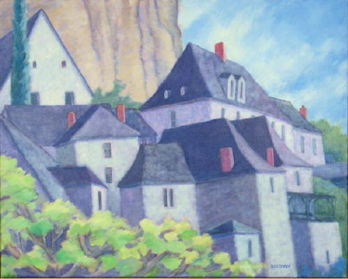 France, Houses on Cliff, Dordogne.30x24.JPG